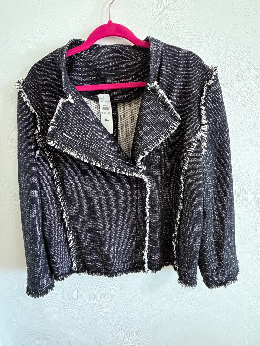 Ann Taylor Black & White Tweed Fringe Jacket NWT XXL